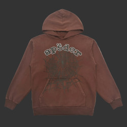 Sp5der Rhinestone Brown Web Hoodie