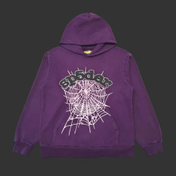 Sp5der Purple Rhinestone Web Hoodie