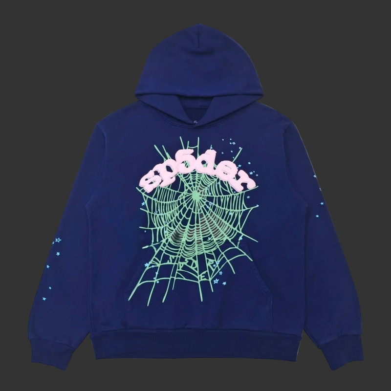 Sp5der OG Web Hoodie Navy Pink