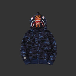 Color Camo Shark Full Zip Hoodie Blue DOUBLE HOODED