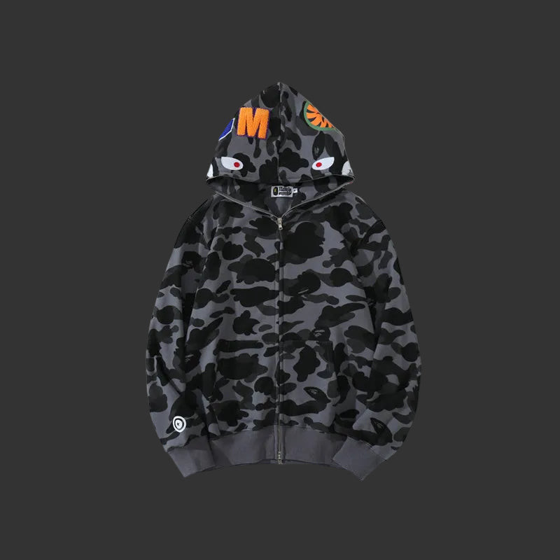 Color Camo Shark Full Zip Hoodie Gray/Black