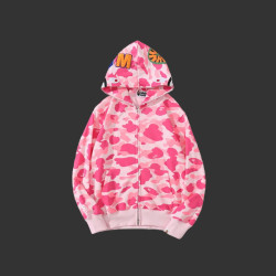 Color Camo Shark Full Zip Hoodie Pink/Red