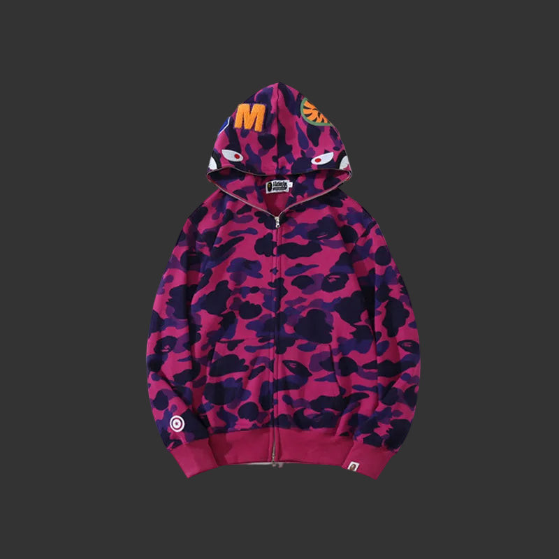 Color Camo Shark Full Zip Hoodie Purple