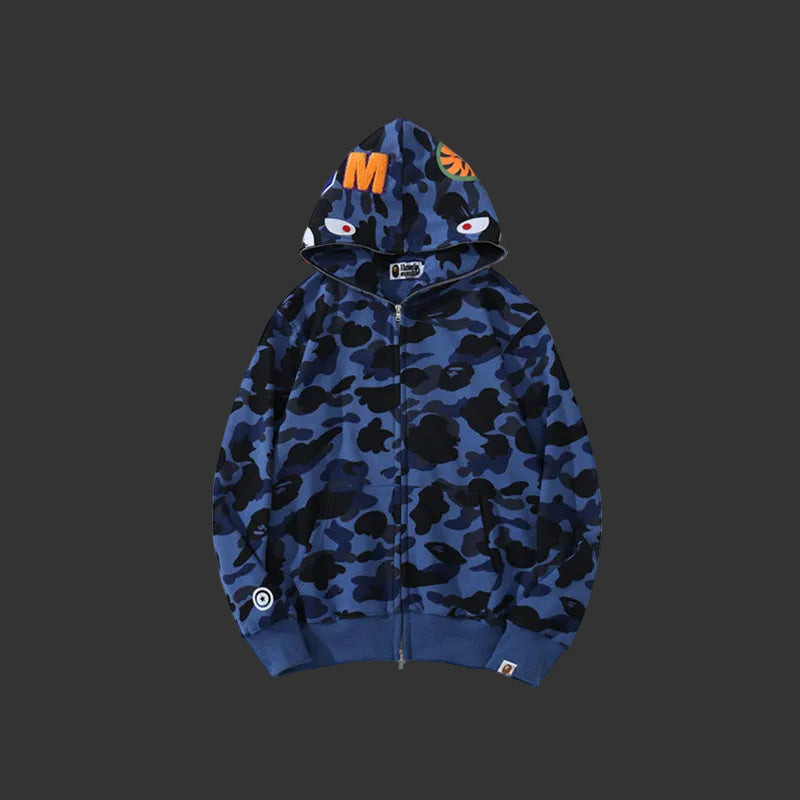 Color Camo Shark Full Zip Hoodie Blue