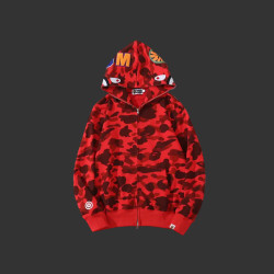 Color Camo Shark Full Zip Hoodie Red