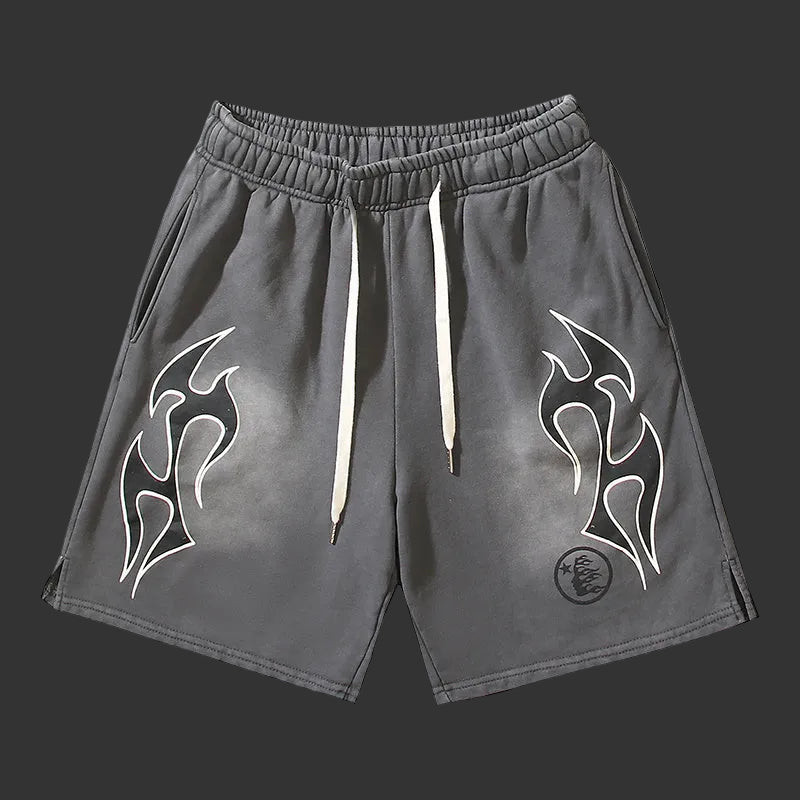 Hellstar Sports Flame Shorts Grey