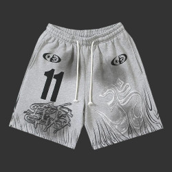 Hellstar Yoga Flame Om-Print Track Shorts Grey