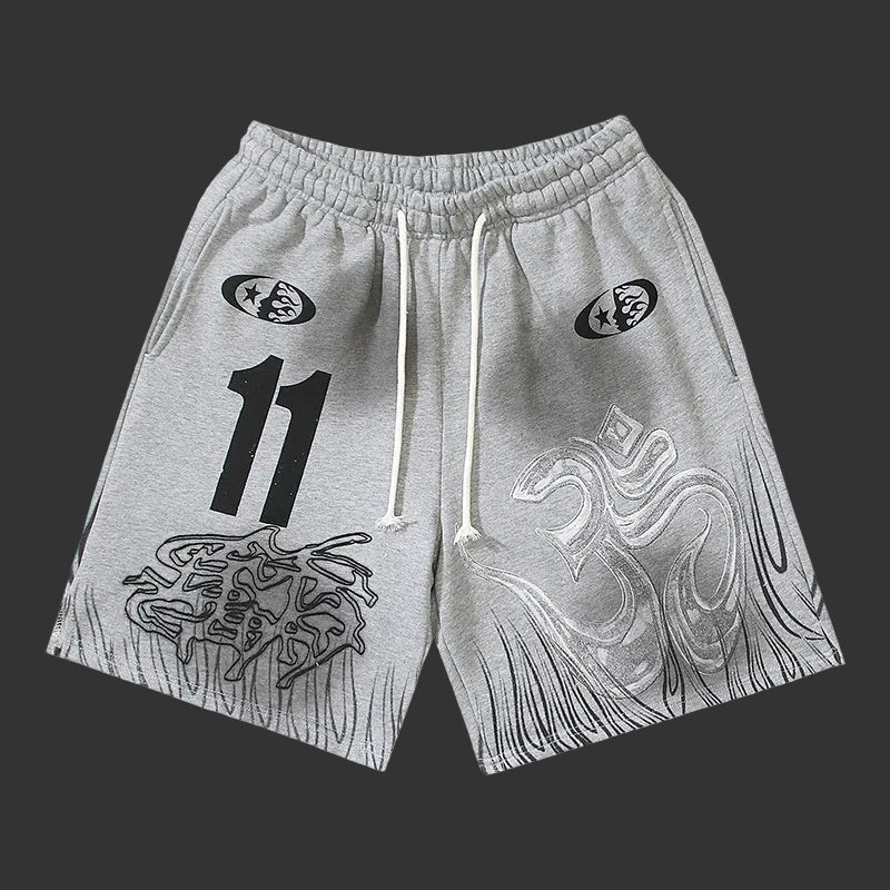Hellstar Yoga Flame Om-Print Track Shorts Grey
