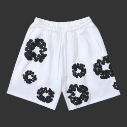 Denim Tears Cotton Wreath Sweat Shorts White And Black